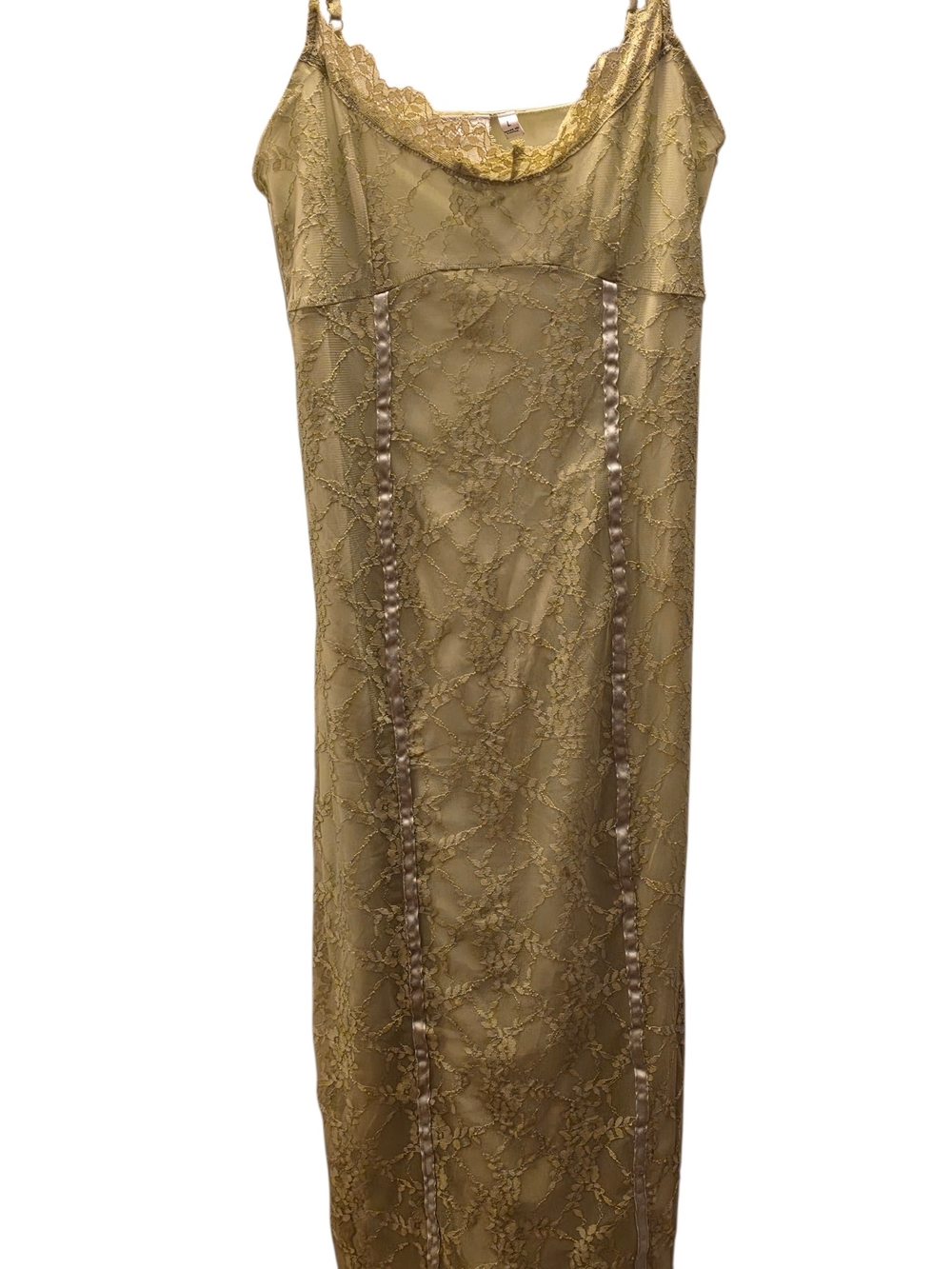 Satin Lace Slip Dress in Golden Olive Size large EUC